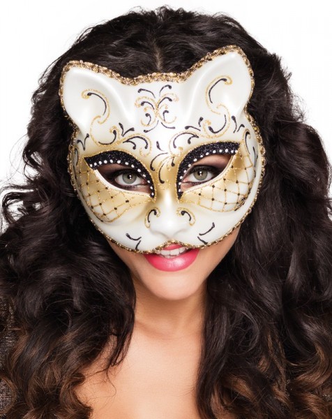 Biancatty brokatowa maska dla kota