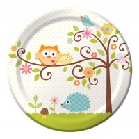 8 Woodland Babyparty Pappteller 23cm