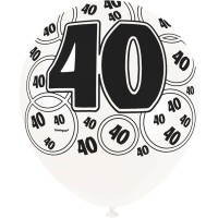 Oversigt: Blanding af 6 40-års fødselsdag balloner sort