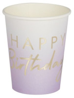 Oversigt: 8 glædelig fødselsdag papir kopper lilla, uigennemsigtig 255 ml
