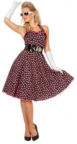 Polka dots kjole lyserød sort kostume til kvinder 3
