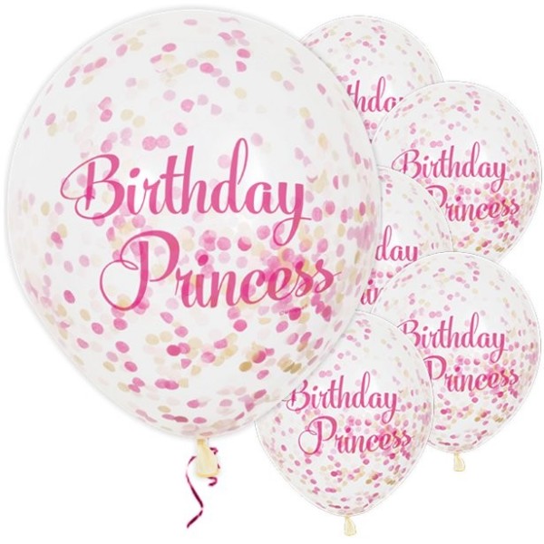 8 różowych urodzinowych balonów konfetti księżniczki 30cm