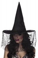 Vista previa: Sombrero de bruja velo negro