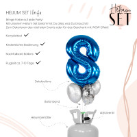 Vorschau: XXL Zahl 8 Blau Ballonbouquet-Set mit Heliumbehälter