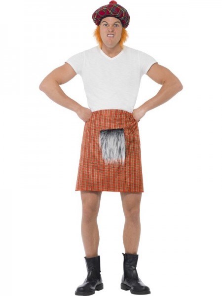 Mr Fleecy Scotsman men's tartan skirt with fur pocket