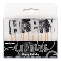 Oversigt: Happy Silver Sparkling Birthday cake lys 13 stykker