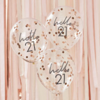 5 Hello 21 confetti balloons rose gold 30cm