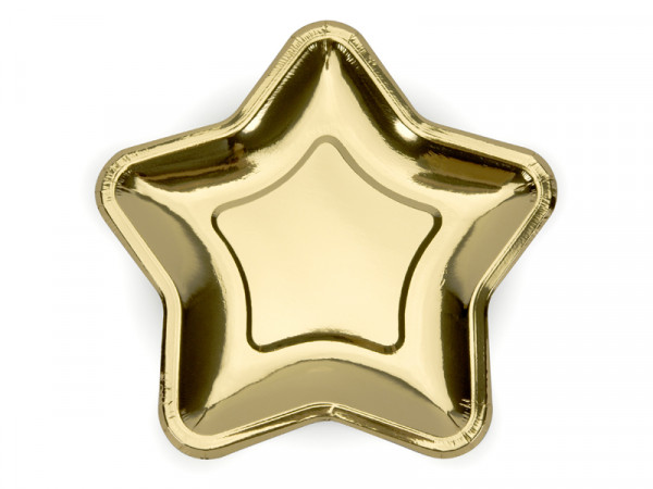 6 Gold Rush Star Paper Plates 23cm