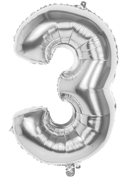 Folieballon Nummer 3 Zilver Metallic 36cm