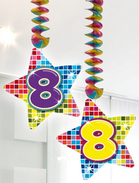 2 Groovy 8th Birthday spiral hangers 75cm