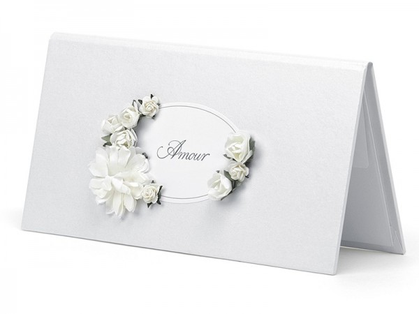 Weiße Geldkarte Amour mit Blumendekoration 2