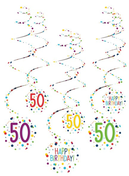 6 confettis fête 50ème suspension spirale 61cm
