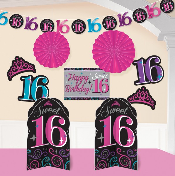 Sweet 16 Birthday Princess Party Deco Set 10 pezzi