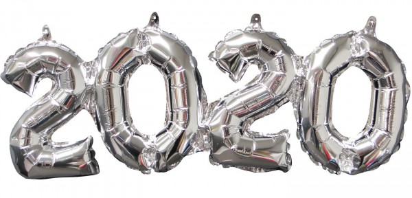 Silver 2020 balloon lettering 53 x 22cm