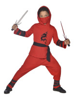 Oversigt: Rødt ninja børnekostume med drage