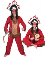 Oversigt: Indisk mand kostume rød kriger