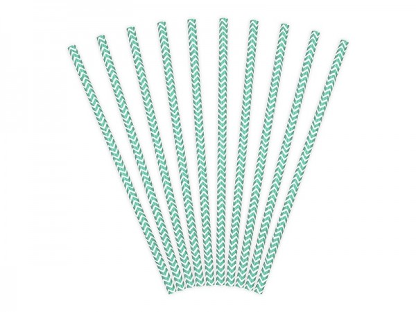10 pailles en papier zigzag turquoise 19,5 cm