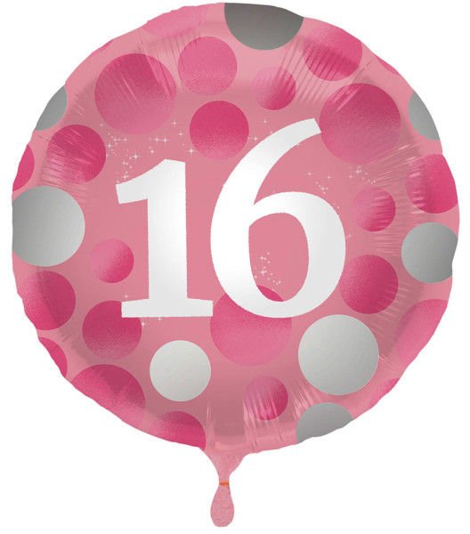 16. fødselsdag glanset lyserød folie ballon 45cm