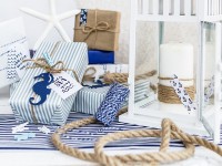 Anteprima: 6 carte regalo blu marittimo con nastro