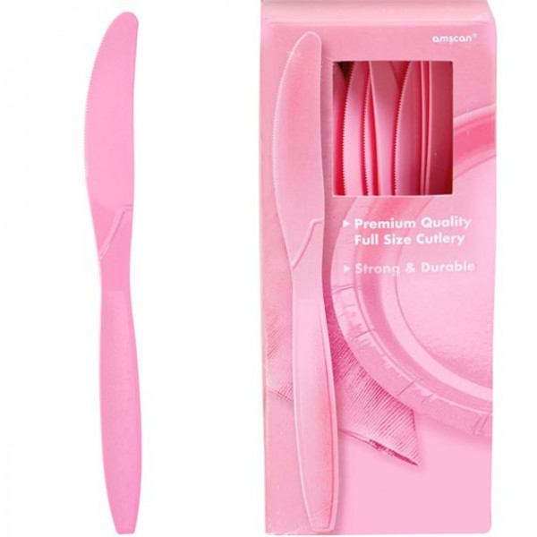 100 couteaux en plastique rose clair