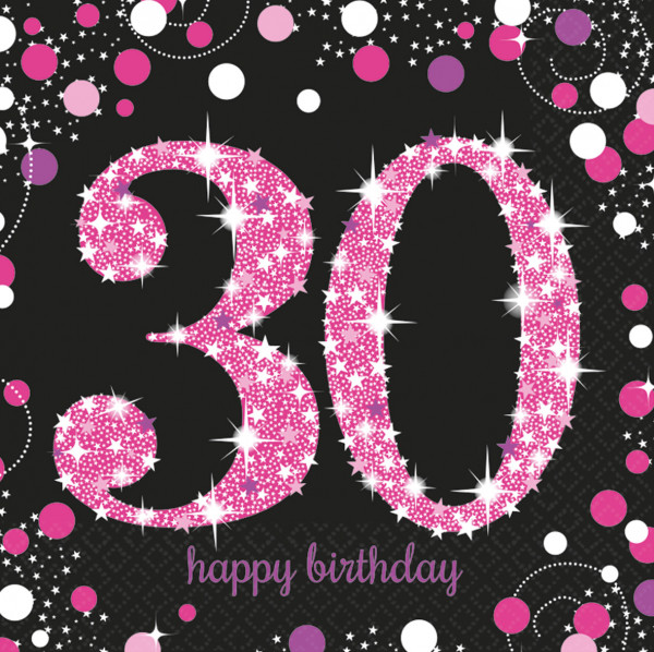 16 lyserøde 30-årsdag servietter 33cm