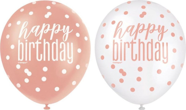 6 globos de cumpleaños en oro rosa de 30 cm