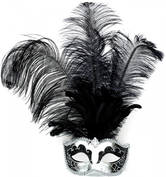 Magnificent silver eye mask with feathers