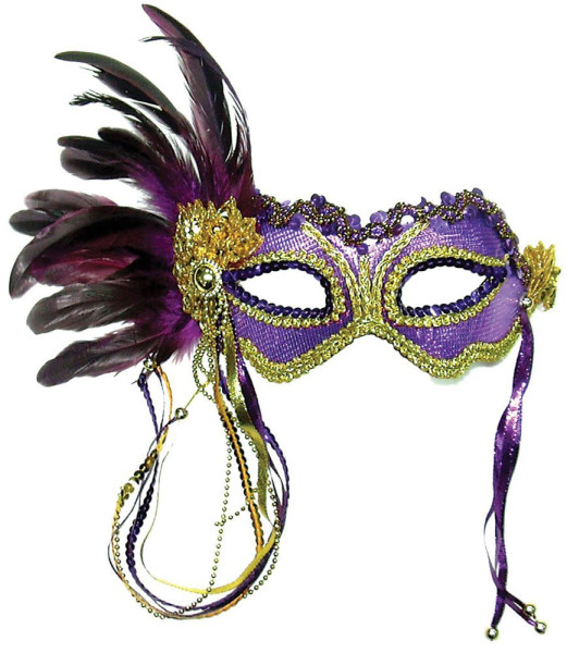 Máscara de Venecia con pluma violeta