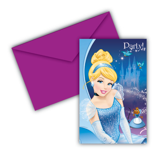 6 Cinderella's fairytale night invitation cards 14 x 9cm