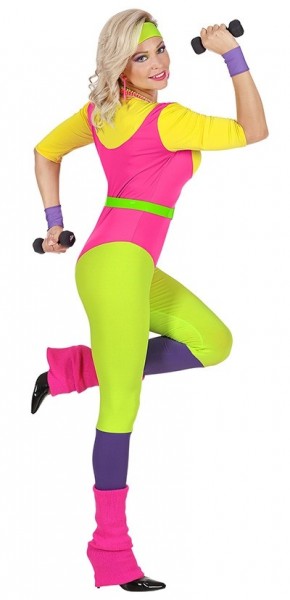Costume da donna aerobica neon anni '80 4