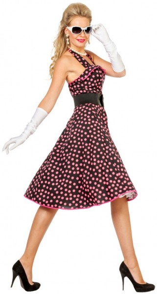 Polka dots kjole lyserød sort kostume til kvinder 4