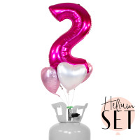 Vorschau: XXL Zahl 2 Pink Ballonbouquet-Set mit Heliumbehälter
