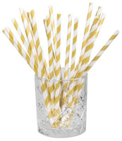 20 gold striped paper straws 20cm