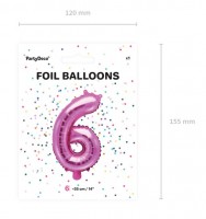 Oversigt: Nummer 6 folie ballon fuchsia 35cm