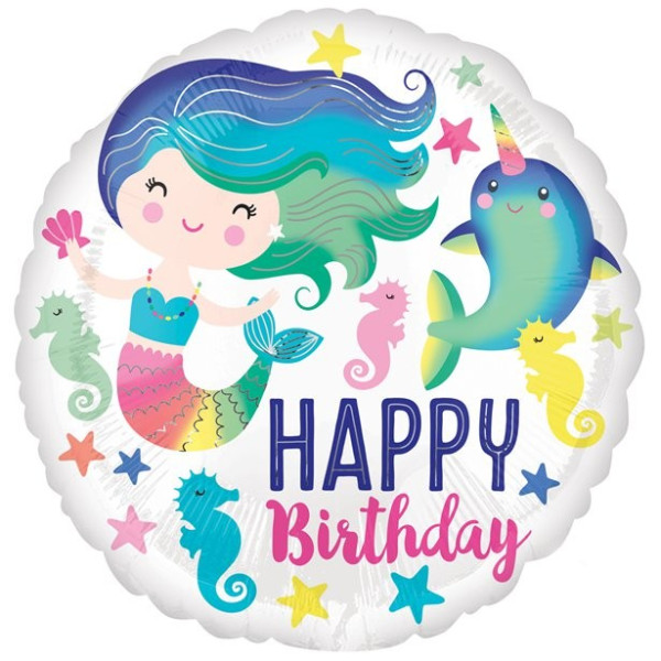 Mermaid and narwhal birthday foil balloon 46cm