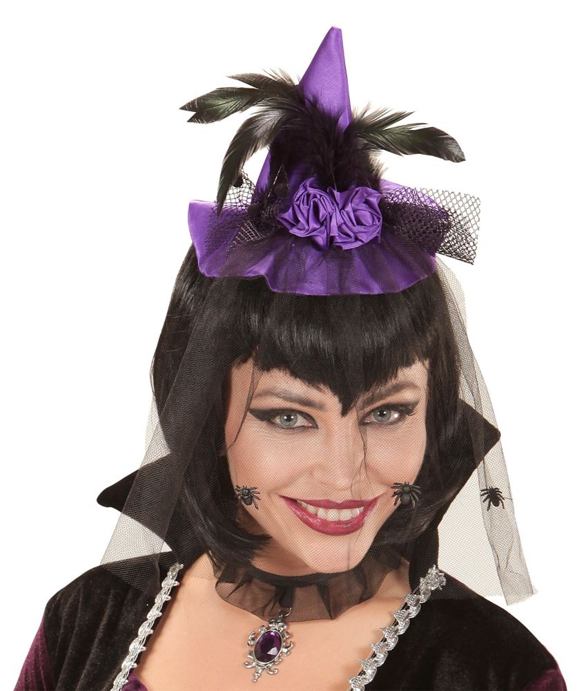 Hexenhut Aus Lila Satin Mit Tüll Und Blumen – Karnevals- & Faschingshut