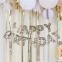 Golden Happy Birthday fringe garland