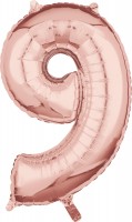 Balon foliowy z różowego złota numer 9 66 cm