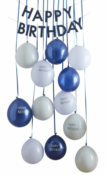 Guirlande de ballons Happy Birthday bleu 13 pièces