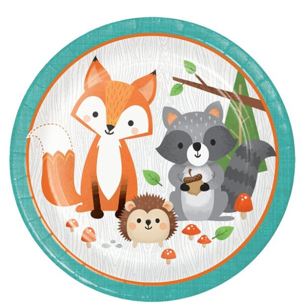 8 cute forest animals paper plates 23cm