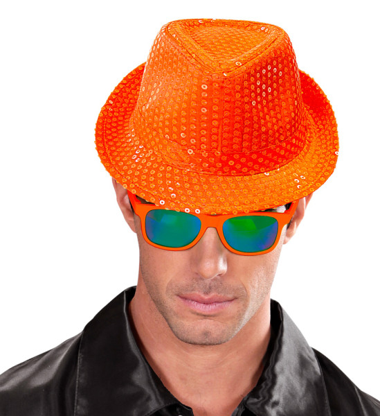 Sombrero Fedora de lentejuelas naranja neón