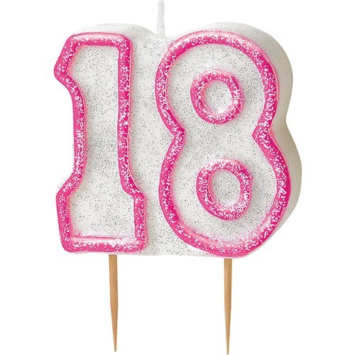 Vela feliz cumpleaños número 18 rosa brillante