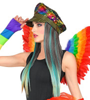 Cappello di paillettes arcobaleno con capelli