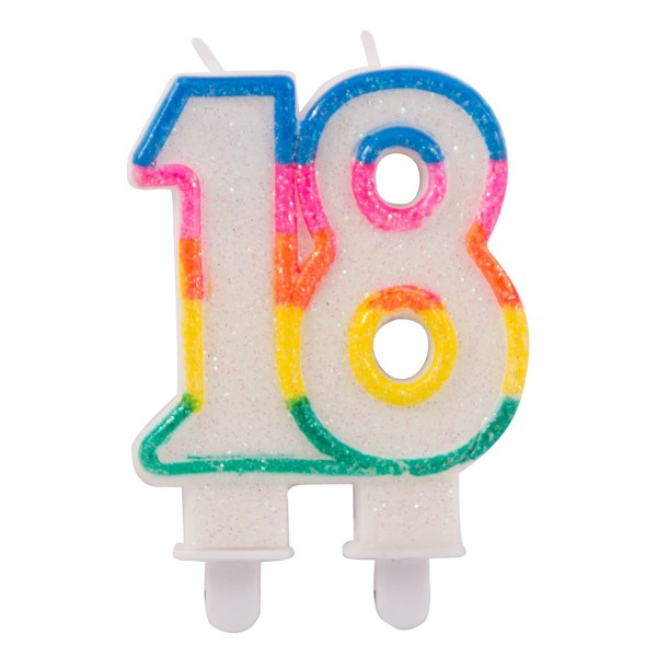Rainbow number 18 cake candle