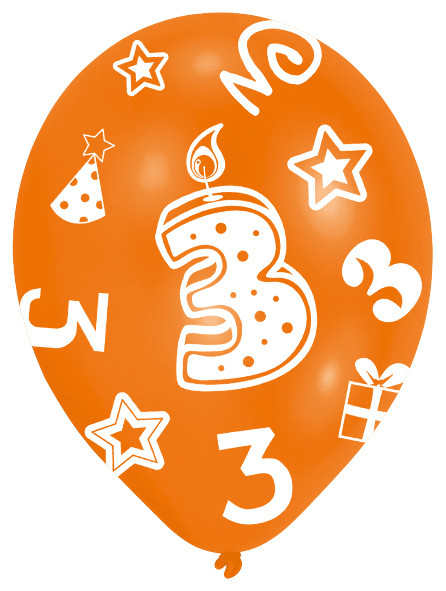 6 bunte Luftballons 3.Geburtstag 27,5 cm 5