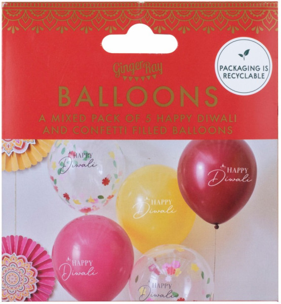 5 bunte Happy Diwali Luftballons 3