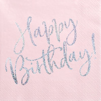 Oversigt: 20 lyserøde fødselsdags servietter 33cm
