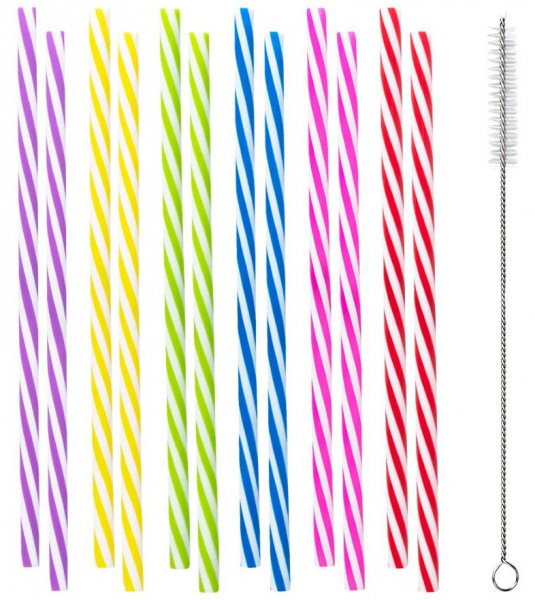 12 pajitas retorcidas de colores con cepillo