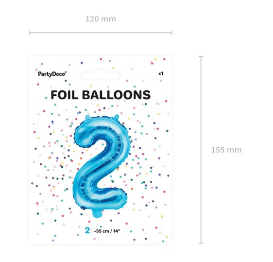 Nummer 2 folieballon azurblå 35cm 3