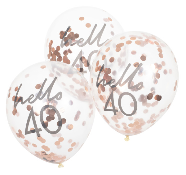 5 globos de confeti Hello Fourty 30cm